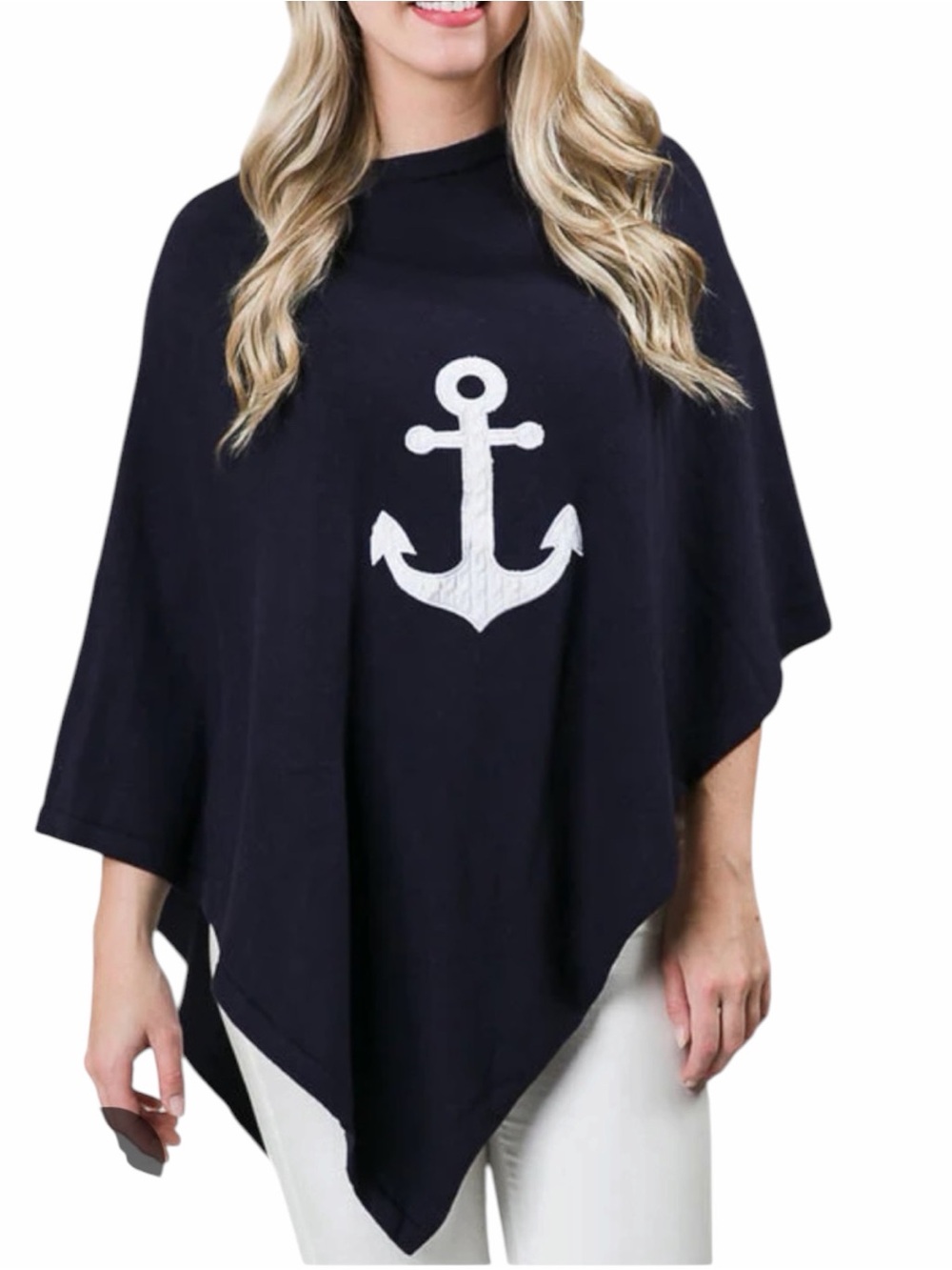 NWT Top it Off Boardwalk Poncho in Navy with White Anchor One Size